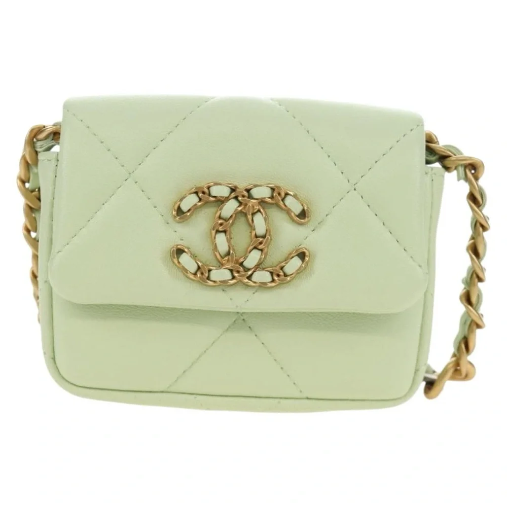 CHANEL Matelasse 19 Chain Bag Lamb Skin Gold Light green